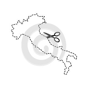 Italy map Scissors cut template. Dashed line continents of Italian country. vector illustration