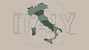 Italy map silhouette with country name and description, color vector detailed poster