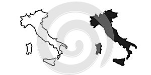 Italy map silhouette linear and black illustration. Vector