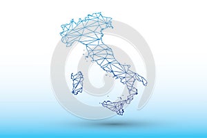 Italy map vector of blue color geometric connected lines using triangles on light background illustration meaning network
