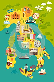 Italy map vector. Illustrated colored map of Italy