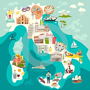 Italy map vector. Illustrated colored map of Italy