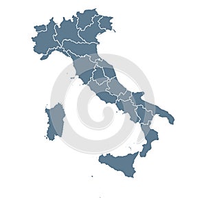 Italy Map - Vector Solid Contour and State Regions