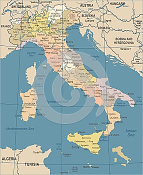 Italy Map - Vintage Vector Illustration