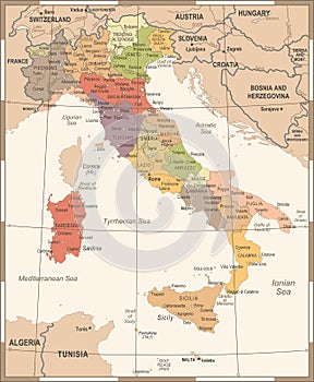 Italy Map - Vintage Vector Illustration