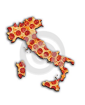 Italy map on a white background in the form of pizza