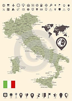 Italy Map and and World Map with navigation icons