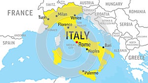 Italy Map. Zoom on World Map. Vector Illustration