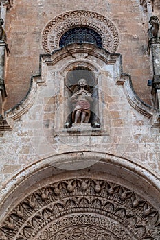 Italy. Matera. Church of St John the Baptist, 13th century. Detail. Polychrome stone statue of St. John the Baptist