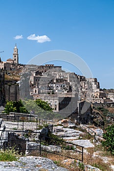 Italy. Matera. View of the ancient town with the Civita and the Sasso Caveoso