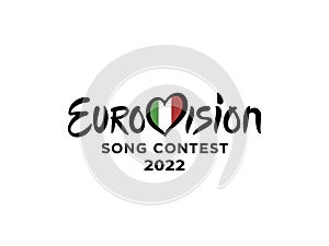 ITALY - May 2021: Winner of Eurovision Song Contest 2021. Text Italy 2022 Eurovision Heart on white background.