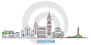 Italy, Messina line cityscape, flat vector. Travel city landmark, oultine illustration, line world icons