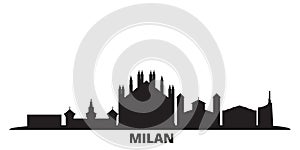 Italy, Milan city skyline isolated vector illustration. Italy, Milan travel black cityscape