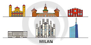 Italy, Milan flat landmarks vector illustration. Italy, Milan line city with famous travel sights, skyline, design.