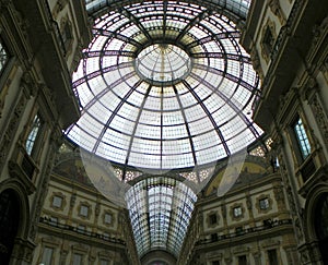 Italy, Milan, Galleria Vittorio Emanuele II, glass roof and central dome gallery