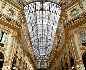 Italy, Milan, Galleria Vittorio Emanuele II, glass roof of the gallery