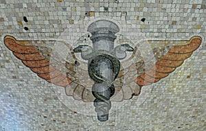 Italy, Milan, Milano Centrale railway station, element of mosaic floor