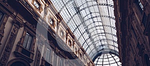 ITALY, MILAN - November 2018: glass ceiling Interior view of Vittorio Emanuele II