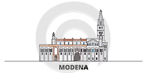 Italy, Modena flat landmarks vector illustration. Italy, Modena line city with famous travel sights, skyline, design.