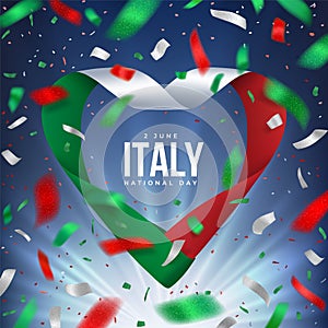 Italy national day banner with ribbon and salute of confetti