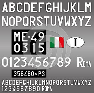 Italy old car license plate, letters, numbers and symbols