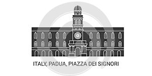 Italy, Padua, Piazza Dei Signori, travel landmark vector illustration