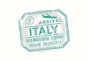 Italy Passport stamp. Visa stamp for travel. Rome international airport grunge sign. Immigration, arrival and departure symbol.