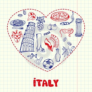 Italy Pen Drawn Doodles Vector Collection