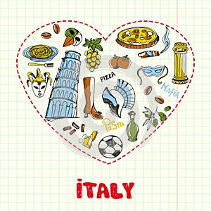 Italy Pen Drawn Doodles Vector Collection