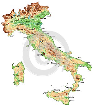 High detailed Italy physical map with labeling. photo