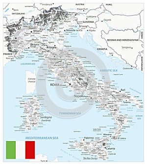 Italy Physical Map White and Grey