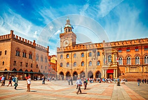 Italy Piazza Maggiore in Bologna old town photo