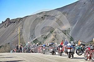 Group of vintage motorbike rider layover