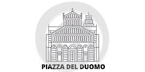 Italy, Pisa, Piazza Del Duomo line travel skyline set. Italy, Pisa, Piazza Del Duomo outline city vector illustration