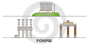 Italy, Pompei flat landmarks vector illustration. Italy, Pompei line city with famous travel sights, skyline, design.