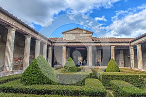 Italy, Pompei, 02,01,2018 The peristyle (garden) of the Casa