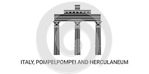 Italy, Pompei,Pompei And Herculaneum travel landmark vector illustration