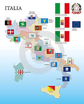 Italy, regional flags and map