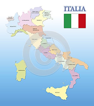 Italy regional map and italian flag