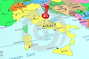 Italy, Rome - capital city, pinned on political map