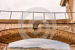 Italy, Rome, Castel Sant Angelo, Mausoleum of Hadrian, a long bridge over a metal fence