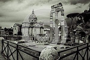 Italy,Rome, Colonnade of Forum,and church Santissimi Nome di Maria al Foro Traiano photo