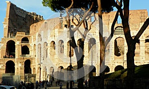 Italy, Rome, Piazza del Colosseo, Colosseum (Colosseo), view of the ruins of the ancient arena