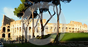 Italy, Rome, Piazza del Colosseo, Colosseum (Colosseo), view of the ruins of the ancient arena