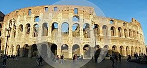 Italy, Rome, Piazza del Colosseo, Colosseum (Colosseo), view of the ruins of the ancient arena