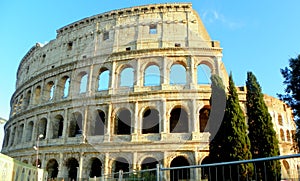 Italy, Rome, Piazza del Colosseo, Colosseum (Colosseo), view of the ruins of the ancient arena