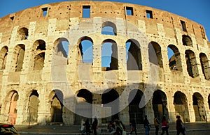 Italy, Rome, Piazza del Colosseo, Colosseum (Colosseo), view of the ruins of the ancient arena