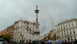 Italy, Rome, 1 Piazza di Santa Maria Maggiore, view at the Saint Mary with baby Jesus statue at the top of column