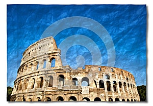 Italy, Rome - Roman Colosseum with blue sky, the most famus Italian landmark