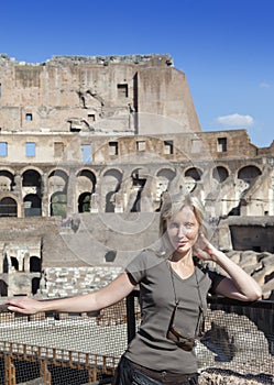 Italy. Rome. The tourist on ruins of the ancient Collosseo